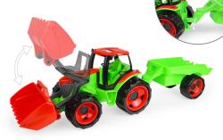 Lena GIGA TRUCKS Traktor s nákládací lžící funkční set s přívěsem na písek