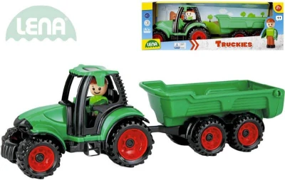 Lena Truckies traktor funkční s vlečkou 32cm set s panáčkem v krabici 1625