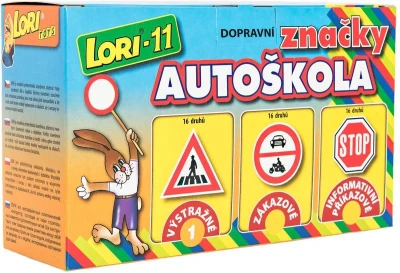 Lori 011 Autoškola set autíčko + dopravní značky 16ks s kužely 2ks 3 druhy 11