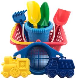 Lori 234 Sada velká plastová na písek v košíku 29cm různé barvy