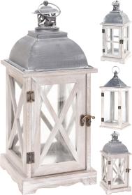 Lucerna na svíčku 41x16cm sklo+kov+dřevo BÍ/ŠE mix tvarů