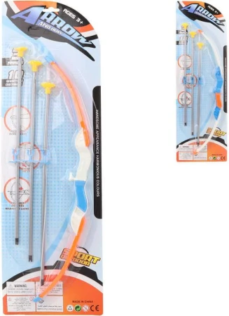 Luk 42cm + 3 soft šípy s přísavkami plast 2 barvy dětská sada na kartě