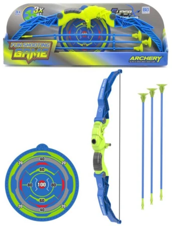 Luk športový modrozelený set so 3 soft šípmi na prísavku s terčom Luk športový modrozelený set so 3 soft šípmi na prísavku s terčom