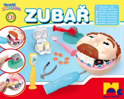 Mac Toys Modelína malý zubař set hlava s vrtačkou na baterie s nástroji plast