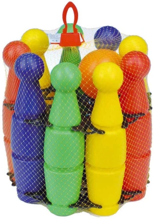 MAD Hra baby kuželky plastové 23cm set 9ks farebné v sieti