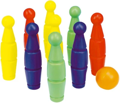 MAD Hra baby kuželky plastové 23cm set 9ks farebné v sieti