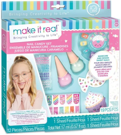 MAKE IT REAL Laky dětské na nehty set 2ks se zdobením Candy voňavé