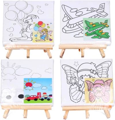 Malířské plátno s předlohou 15x15cm se stojánkem + barvy a štětec 5 druhů