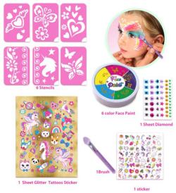 Malování na obličej set třpytivé tetování s barvičkami a samolepkami
