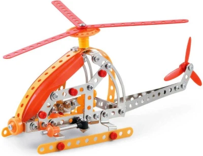 MALÝ MECHANIK Helikoptéra oranžová 154 dílků kovová (stavebnice) typu Merkur