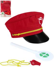 Malý výpravčí ZSSK set čepice s píšťalkou a plácačkou na kartě Malý výpravčí ZSSK set čepice s píšťalkou a plácačkou na kartě