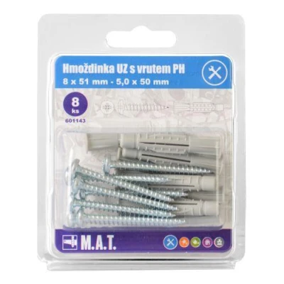 Mat Hmoždinka UZ pr. 8mm s vrutem PH ZB (8ks) Mat Hmoždinka UZ pr. 8mm s vrutem PH ZB (8ks)