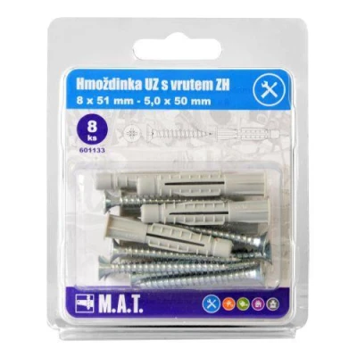 Mat Hmoždinka UZ pr. 8mm s vrutem ZH ZB (8ks) Mat Hmoždinka UZ pr. 8mm s vrutem ZH ZB (8ks)
