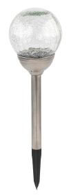 Mat Lampa solární KOULE 12cm, v.42,5cm, 2LED, nerez/sklo/PH čirá