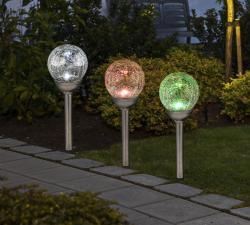 Mat Lampa solární KOULE 12cm, v.42,5cm, 2LED, nerez/sklo/PH čirá