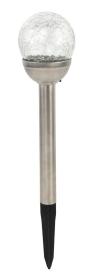 Mat Lampa solární KOULE 7,8cm, v.38cm, 1LED, čirá, nerez/sklo/PH