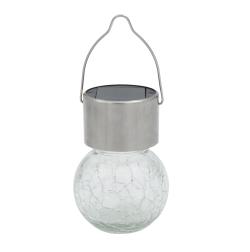 Mat Lampa solární KOULE pr.6cm, v.9cm, 1LED, závěsná, čirá nerez/sklo/PH