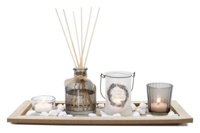 Mat Svícen/diffuser 36x14cmx1cm 5 dílů+dekorace, dřevo/sklo Mat Svícen/diffuser 36x14cmx1cm 5 dílů+dekorace, dřevo/sklo