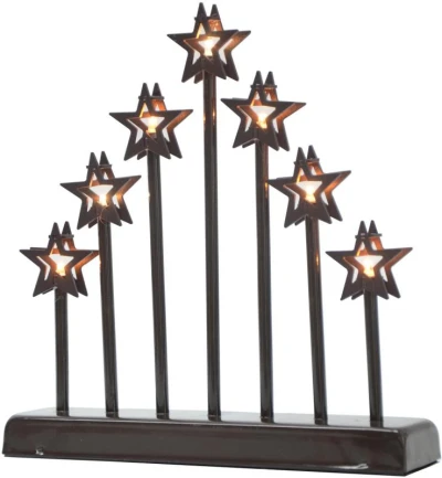 Mat Svícen vánoční 7 svíček LED,teplá BÍ,hvězda,kov.,26x6x27cm,2xtuž.AA baterie