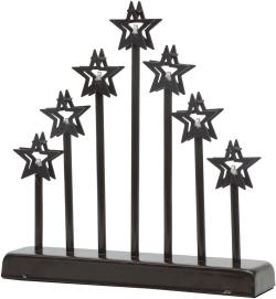 Mat Svícen vánoční 7 svíček LED,teplá BÍ,hvězda,kov.,26x6x27cm,2xtuž.AA baterie