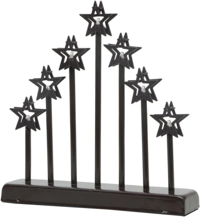 Mat Svícen vánoční 7 svíček LED,teplá BÍ,hvězda,kov.,26x6x27cm,2xtuž.AA baterie