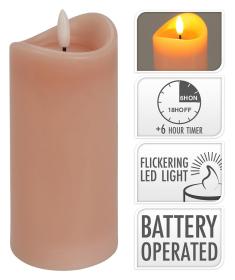 Mat Svíčka LED pr. 7x15cm, blikající plamen, časovač, RŮŽ Mat Svíčka LED pr. 7x15cm, blikající plamen, časovač, RŮŽ