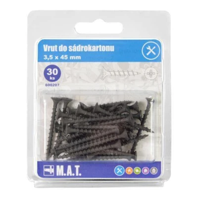 Mat Vrut do sádrokar.3,5x45mm hrubý z.,f. (30ks) Mat Vrut do sádrokar.3,5x45mm hrubý z.,f. (30ks)