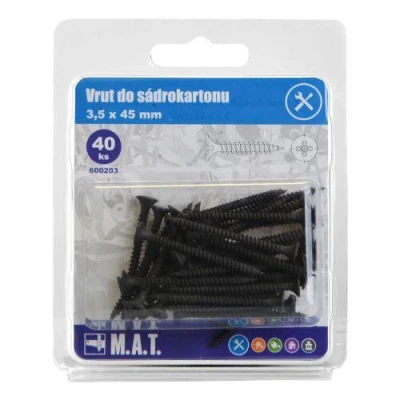 Mat Vrut do sádrokar.3,5x45mm jemný z.,f. (40ks) Mat Vrut do sádrokar.3,5x45mm jemný z.,f. (40ks)