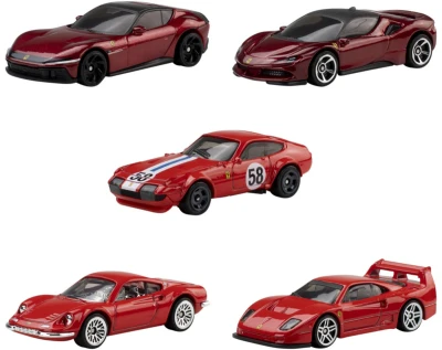 Mattel HOT WHEELS Auto Ferrari kovový angličák set 5ks