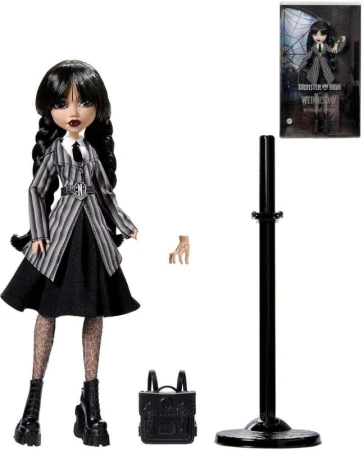 Mattel MONSTER HIGH Panenka Wednesday Addams se stojánkem