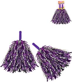 Mávátko party pom pom (pompon) třásně fialovo-stříbrné set 2ks na fandění