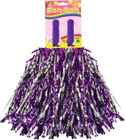 Mávátko party pom pom (pompon) třásně fialovo-stříbrné set 2ks na fandění