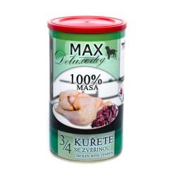 MAX Deluxe Dog 3/4 kuřete se zvěřinou, konzerva 1200 g