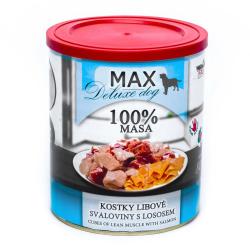 MAX Deluxe Dog kostky libové svaloviny s lososem, konzerva 800 g MAX Deluxe Dog kostky libové svaloviny s lososem, konzerva 800 g