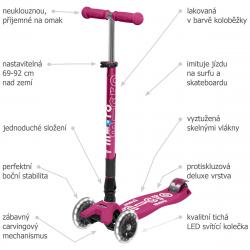 Maxi Micro Deluxe - berry red LED skládací koloběžka + reflexní sada