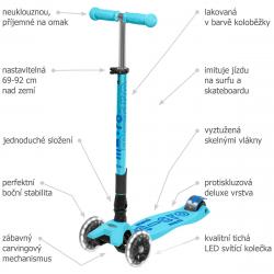 Maxi Micro Deluxe - bright blue LED skládací koloběžka