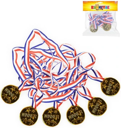 Medaile dětská zlatá trikolora set 6ks v sáčku plast