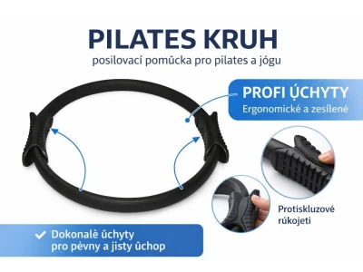 Merc sport Pilates kruh – posilovací pomůcka pro pilates a jógu (PROFI úchyty) černý