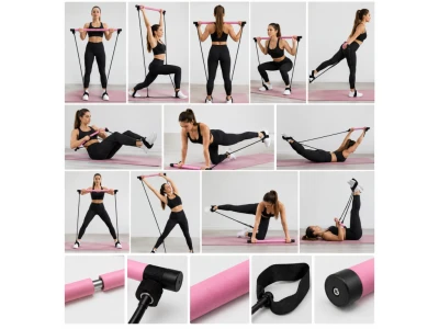 Merc sport Pilates tyč s expandéry 92 cm růžová