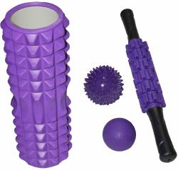 Merco Masážní set fialový 4v1 roller / tyč / 2 míčky svalová regenerace