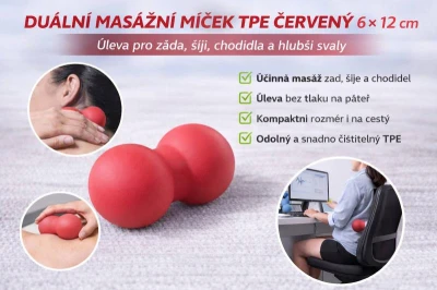 Merco Míček masážní duální 6x12cm rehabilitační TPE červený