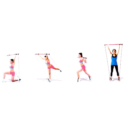 Merco Pilates Sticks posilovací tyč s gumou růžová