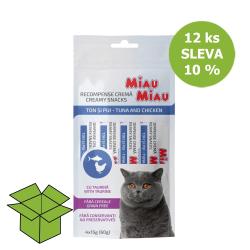 Miau Miau Creamy Snacks Cat tuňák a kuřecí 15 g 4 pack (12 ks) % Miau Miau Creamy Snacks Cat tuňák a kuřecí 15 g 4 pack (12 ks) %