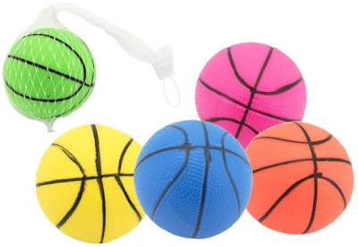 Míček basketbal guma 8,5cm balonek v síťce 5 barev Míček basketbal guma 8,5cm balonek v síťce 5 barev