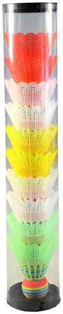 Míček plastový na badminton bílý + barevný košíček set 10ks v tubě Míček plastový na badminton bílý + barevný košíček set 10ks v tubě