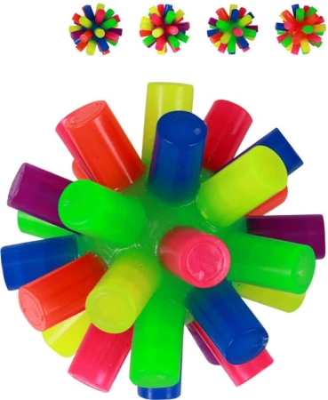 Míček skákací se soft ostny barevný s bodlinkami na baterie 4 barvy Světlo