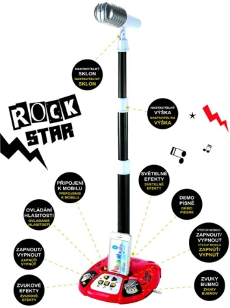 Mikrofon dětský stojanový Karaoke Rock Star na baterie Světlo Zvuk