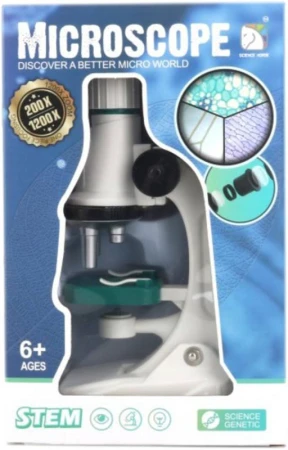 Mikroskop detský biely 200x/600x/1200x na batérie Svetlo 2 farby