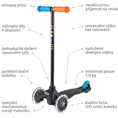 Mini Micro Classic Black LED koloběžka
