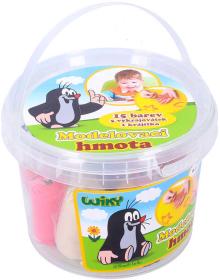 Modelína 300g KRTEK (Krteček) set s vykrajovátky a nožíkem 15 barev v kyblíku